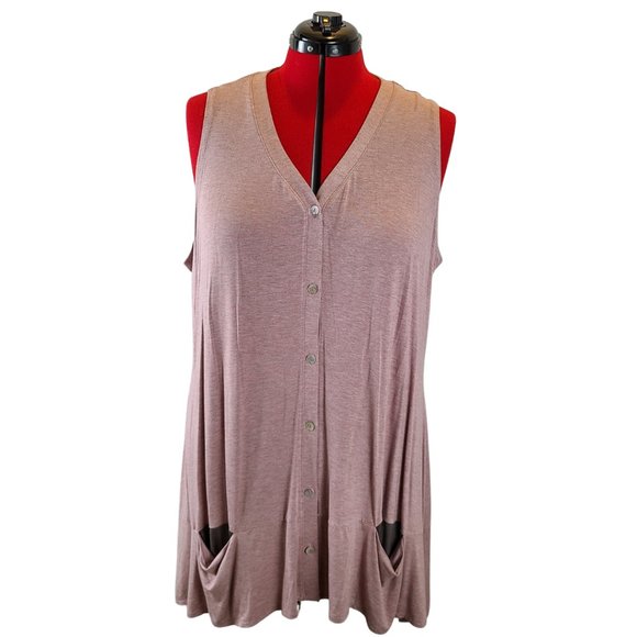 LOGO by Lori Goldstein Tops - LOGO by Lori Goldstein Pink Button-up Vest with Gray-Lined Pockets 2X NWOT